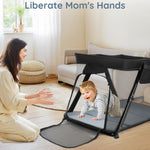 Lilian&Gema 2-in-1 Travel Crib, Portable Crib with Backpack, Lightweight Baby Travel Playpen, Foldable Play Yard with Thick Mattress for Babies & Toddlers, Baby Travel Essential
