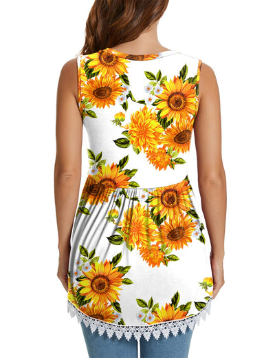Xpenyo Womens Maternity Tank Top Sleeveless Lace Crochet Trim Peplum Cami Shirts Sunflower White 2XL