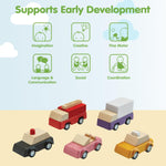 PlanToys® Vehicle Set Wooden Montessori Play Set | Early Movement, Imagination and Practical Life Exploration | Eco Friendly Car Set for Indoor and Outdoor Play
