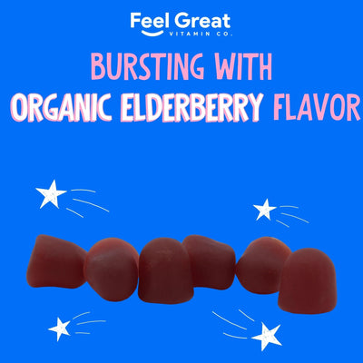 USDA Organic Elderberry Gummies for Kids | Kids Immune Support - Kids Elderberry Gummies with Zinc and Vitamin C - Gluten Free & Vegan Children's Vitamins - 60 Gummies | Sambucus Nigra Supplement