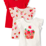 The Children's Place,Baby Girls,and Toddler Short Sleeve Everyday Casual Knit Shirt,Cupids Arrow Flutter 3-Pack,18 Months,24 Months