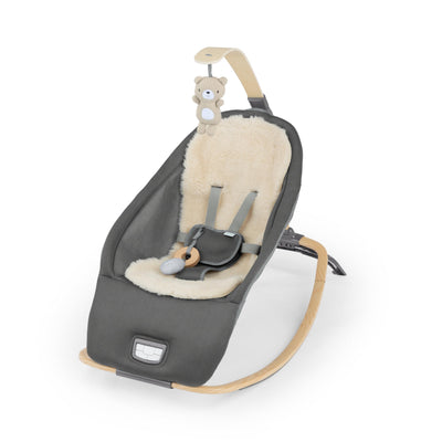 Ingenuity Every Season 2-in-1 Baby Rocker & Seat - Cooling and Warming Fabrics, Detachable Sustainable Wooden Activity Bar, Music, Vibration, for Ages 0-30 Months, Wesley (Grey)