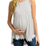 Xpenyo Womens Maternity Tank Top Sleeveless Lace Crochet Trim Peplum Cami Shirts White Pinstripe 2XL