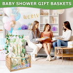 PIIOSER Baby Shower Crate Closet, Multifunctional Wooden & Acrylic Visible Baby Storage Crate with Handle, Newborn Welcome Gifts Basket for Boys Girls, Pregnancy Gifts for New Parents(Beige)