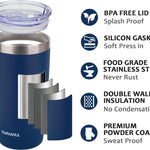 SUNWILL Travel Coffee Tumbler 20 oz, Insulated Mug with Lid, Stainless Steel Cup for Outdoor, Powder Coated Navy
