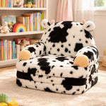 QIUODO Toddler Chair with Faux Rabbit Fur – 2-in-1 Foldable Kids Couch, Soft Sofa for Reading, Bedroom or Playroom Use, Ages 1-3（Cow）