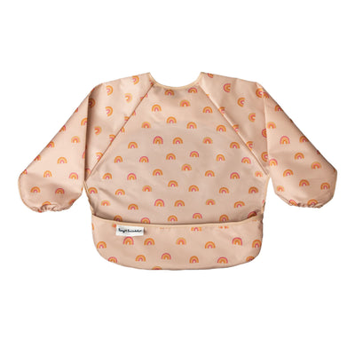 Baby bib with rainbow pattern on a white background