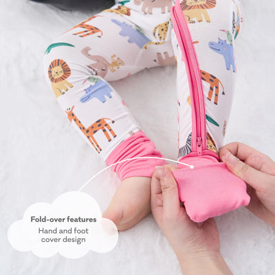 pureborn Baby Girls Sleeper Viscose from Bamboo Pajamas 2-Way Zipper Snug Fit Sleepwear Animal Print 0-3 Months