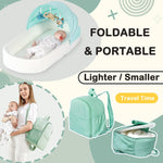 Portable Newborn Nest Lounger-Travel Bassinet,XL co-Sleeper with Canopy & Mosquito Net-Lightweight Foldable Lounger Cotton Cover & Supportive Mattress and Washable, Indoor-Outdoor Use (Green)