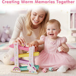 Lehoo Castle Wooden Car Ramp Toys for 1 Year Old Girl Birthday Gifts, Unicorn Montessori Toys for One Year Old, Wooden Race Track with 4 Rollers, for Toddlers 1-3 Year Old