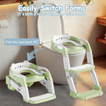 3-in-1 Baby Potty Training Seat with 2 Step Ladder, Splash Guard Anti-Slip Pad, Height Adjustable Toddler Toilet Seat with Soft Cushion for Kids Boys Girls(Green)