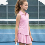 PATPAT Girls Tennis Outfits Size 7-8, Pink Sleeveless Polo Shirts + Pleated Skort with Built in Shorts 2 Piece Outfits Clothes For Teen Girls Cheerleader Outfit Kids Activewear Sets