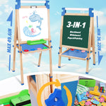 JOYOOSS Easel for Kids Art Easel Kids Easels for Toddlers,Wooden Kid Easel with Paper Roll - Adjustable Magnetic Double Sided Kids Dry Erase Board, Birthday Gifts for 1-12 Year Old Girls or Boys Blue