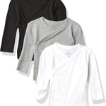 HonestBaby 3-pack Long Sleeve Side-snap Kimono Tops 100% Organic Cotton for Newborn Baby for Infant Boys, Girls, Unisex