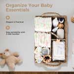 Klippehop Diaper Caddy Organizer, Hand Rattan Nursery Baby Basket Changing Table Organizer for Baby Essentials, Baby Shower Gifts, Versatile Shelf Basket Bathroom/Kitchen Organizer (Natural Deep, L)