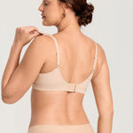 MOMANDA Hands Free Pumping Bra for Breastfeeding Wireless Sports Pumping and Nursing Bra in One with Wide Velcro Straps Beige Large