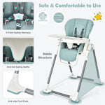 BABY JOY High Chair for Babies & Toddlers, Foldable High Chair w/Adjustable Height/Backrest/Footrest, Double Removable Tray, Book Holder & Storage Bag, Highchair for 6-36 Months Girls Boys (Green)