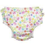 i play. by green sprouts Reusable, Eco Snap Ruffled Swim Diaper with Gussets, UPF 50, 12 mo, White Turtle Floral, Patented Design, STANDARD 100 by OEKO-TEX Certified