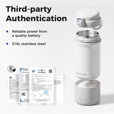WONDBORN Portable Bottle Warmer for Travel, Dishwasher Safe, 3X Faster & Even Heating, 8 Feeds per Charge, 17oz, 1℉ Precise Adjust, Thaw, Keep Warm, Use While Charging, for Breastmilk & Formula