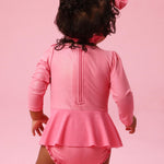 RuffleButts Baby Girls UPF50+ Princess Dress-Up Long Sleeve One Piece Swimsuit - Royal Pink Princess, 12-18 Months