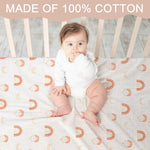 4 Pack 52''x28'' Muslin Crib Sheets Neutral Soft and Breathable Cotton Baby Sheets 9in Thick for Girl Boy Standard Fitted Crib Mattress(Boho Rainbow & Sun)