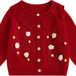 1-5T Toddler Baby Girl Flower Sweater Cardigans Fall Clothes Winter Warm Long Sleeve Button Up Floral Knitted Coats