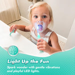 Papablic Toddler Sonic Electric Toothbrush Kids for Ages 1-3 Years, Baby Electric Toothbrush with Cute Dino Cover and Smart LED Timer, 2 Brush Heads (Jo)