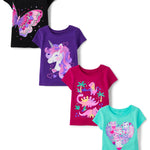 The Children's Place,Baby Girls,and Toddler Animals Short Sleeve Graphic T-Shirts,Multipacks,Dino/Unicorn/Animal/Butterfly 4-Pack,12 Months,18 Months
