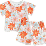 fhutpw Toddler Baby Girls Summer Outfits Daisy Ruffle Short Sleeve T-Shirts Tops Floral Shorts 2Pcs Clothes Set 6M-4T