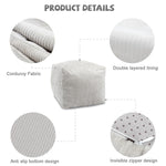 Sexysamba Square Corduroy Pouf Cover Only, 20"x 16" Unstuffed Decorative Ottoman Foot Stool Rest, Washable Storage Bean Bag Chair Floor Pouf Covers for Living Room Bedroom, Grey