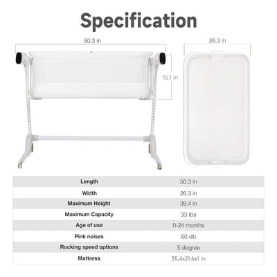 Maydolly Baby Bassinet, Smart Crib, Automatic Cry Detection and Response, Rocking Bassinet for Baby, 7 Height Adjustable with Mattress for Newborns (White)