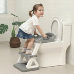 Potty Training Toilet Seat with Step Stool Ladder for Boys and Girls, 2 in 1 Potty Training Toilet, Splash Guard Anti-Slip Pad Step Stool（Gray-White) Pedal Upgrade