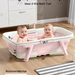 EverKiddo Collapsible Baby Bathtub, Laege Infant Bath Tub with Thermometer & Cute Soft Cushion for Newborn to 36-Month Toddlers, Storage and Non-Slip Feet Design, Baby Bath Gift (Pink)