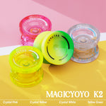 MAGICYOYO K2 Responsive Yoyo for Kids, Crystal Yo Yo Professional for Fingerspin Trick, Dual Purpose Plastic Yo-yo with Extra Unresponsive Bearing for Advanced + 12 Yoyo Strings + Yo Yo Bag (Pink)