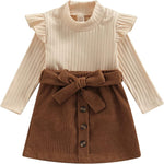 fhutpw Baby Toddler Girl Outfits Fall Winter Clothes Turtleneck Knitted Cotton Long Sleeves Tops & Button Mini Skirts Set