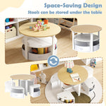 Costzon Kids Table and Chairs, 5 Pieces Wooden Round Children Nesting Desk with 4 Storage Stools & 4 Fabric Drawers for Activity, Play, Art, Read, Craft, Eat, Toddler Table and Chair Set (Beige)