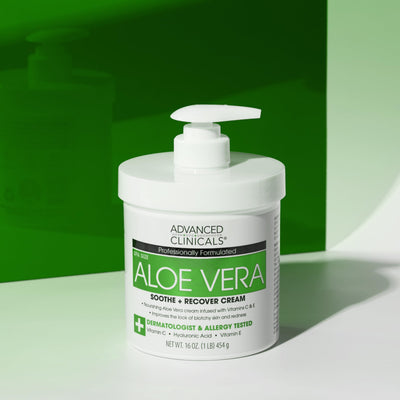 Advanced Clinicals Aloe Vera Lotion Sun Burn Recovery Cream | After Sun Body Lotion W/Vitamin C + Hyaluronic Acid | Sun Damaged Skin Repair Moisturizing Cream | Skin Care Products, Large 16 Oz, 2PC