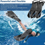 Snorkel Fins, Swim Fins with Adjustable Buckles, Open Heel, Travel Size Short Flippers for Snorkeling, Swimming and Scuba Diving, Diving Fins with Mesh Bag for Adult Men Women Kids