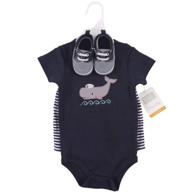 Hudson Baby baby boys Cotton Bodysuit, Shorts and Shoe Layette Set, Sailor Whale, 6-9 Months US