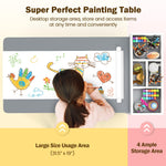 INFANS Kids Art Table and Chair Set, Toddler Craft Play Wood Activity Desk with Paper Roll 2 Chairs Storage Canvas Bins for Writing Drawing, Children Furniture for Daycare Nursery Boys Girls Ages 3+
