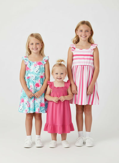 PATPAT 3 Packs Girl Toddler Dresses Sleeveless Flamingo Striped Toddler Casual Dresses 4-5 Years Multicoloured
