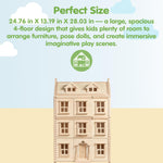 PlanToys® Grand Victorian Dollhouse | Wooden 4-Floor Dollhouse for Kids 3Y+ | Includes Attic, Opening Panels & Sliding Sashes | Encourages Imaginative Play & Social Interaction