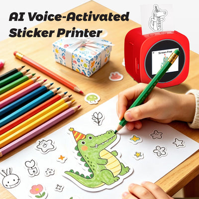 AI Voice Sticker Printer Box for Kids,Inkless Wireless Screen-Free Imagination Printer with Safe Paper Rolls,Portable Thermal Mini Sticker Maker Machine for DIY/Gift/Journal,For Home/School/ Office