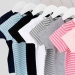 monica + andy Baby Short Sleeve Crewneck TShirt, 18-24 Months, Light Grey Stripe, 100% Organic Baby Clothes for Girls and Boys, Sustainable Super Soft Fabric, Sizes For Kids, Toddler, Newborn & Infant