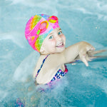 AuSletie Kids Swim Caps for Girls, Silicone Waterproof Swimming Cap for Kids, Durable Comfortable Swimming Caps for Girls