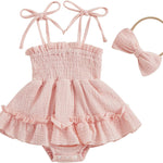 Murnouche Newborn Baby Girl Romper Dress Summer Clothes Boho Photoshoot Outfits with Headband