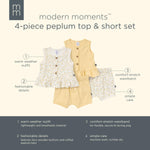 Modern Moments by Gerber Baby Girls' Sleeveless Peplum Tops and Shorts Set, Ivory Lemon Vines/Light Yellow, 3-6 Months