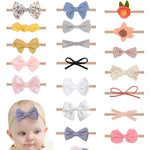 doboi 24pcs Baby Girls Flower and Hair Bows Headbands Soft Nylon Hairbands Elastic Hair Accessories for Newborns Infants Toddlers and Kids