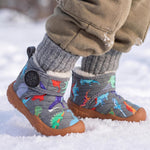 BARERUN Toddler Boots Wide Toe Girls Boys Winter Boots Cozy Fleece Snow Boots Dinosaur Slippers Indoor Outdoor Warm Shoes Grey Baby Shoe Size 12-18 Months