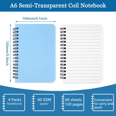 Spiral Notebook 4 Pack Small Pocket Notebook 4.1''x5.9'' A6 Mini Journal Plastic Hardcover Ruled Notebook 4 Color 480 Pages for School Work and Aesthetic Gift Office Supplies for Teen Girls,Boys